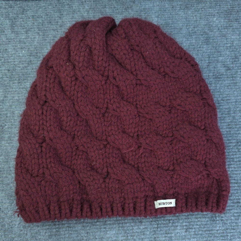 Burton Beanie Womens Burgundy Cable Knit Winter Ski Snowboard Winter Hat